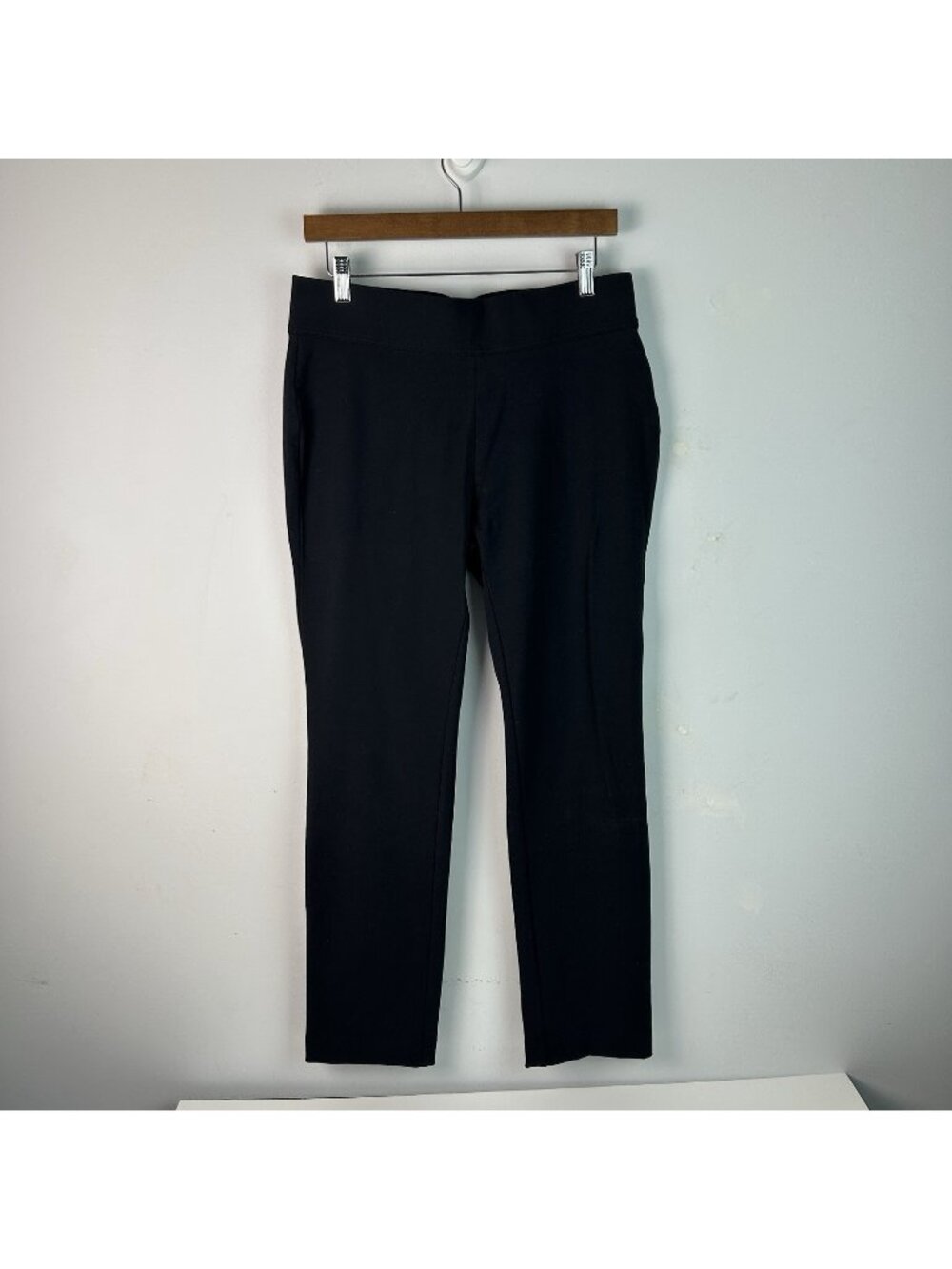 LANDS' END Starfish Slim Leg PANTS Womens ( SIZE M ) Black Mid Rise Pull On Knit